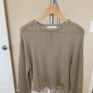 Unique Oak + Fort Distressed Knit Sweater - Brand New Khaki/Olive Green - Medium